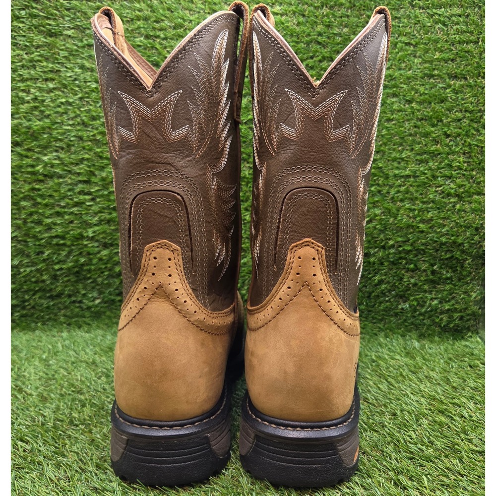 Ariat WorkHog H20 SIZE 12 WIDE Men's Waterproof Pull On Leather Work Boots Brown - Picture 10 of 14